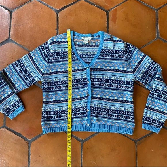 VINTAGE Eddie Bauer Women Cotton Sweater Fair Isle Cardigan V Neck 90s Sz Large - Picture 6 of 7